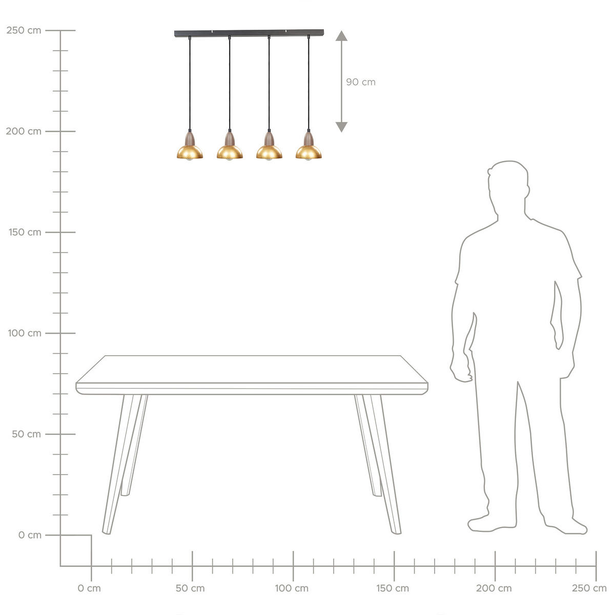 HÄNGELEUCHTE Castaly 16/75/110 cm - Messingfarben, Metall (16/75/110cm) - Beliani