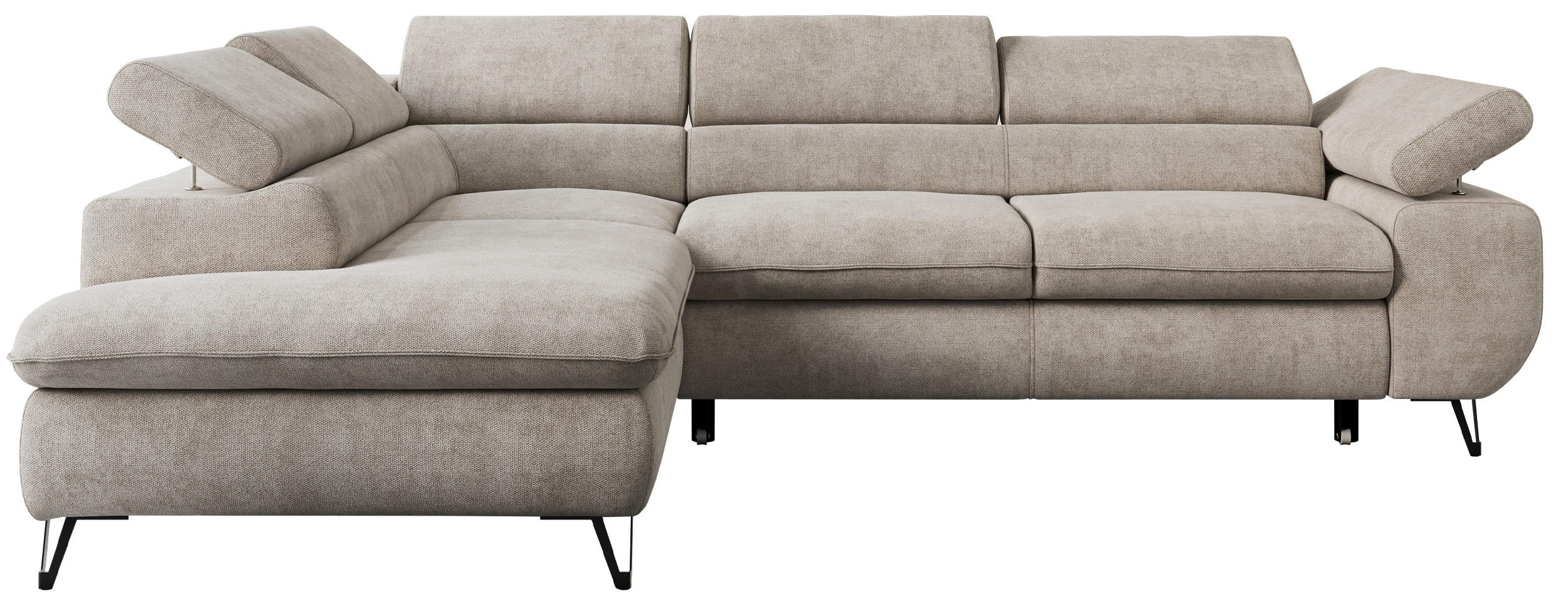 ECKSOFA PETER L Beige Struktur - Links Seite - Beige/Schwarz, Textil/Metall (208/273cm) - MKS