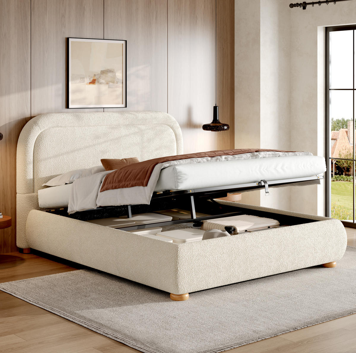 POLSTERBETT 140x190 cm in Beige mit hydraulischem Bettkasten - Beige, Textil (140/190cm) - IVMEU