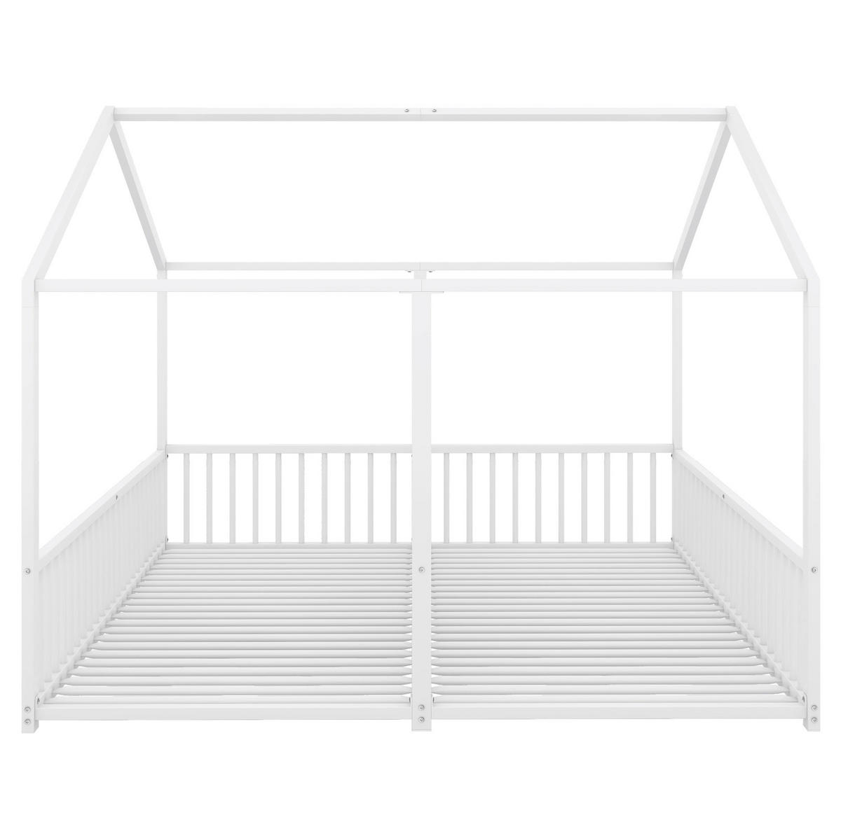 ETAGENBETT 90/200 cm mit Geländer, Leiter und Hausform, Metall, Weiß - Weiß, Metall (90/200cm) - Redom