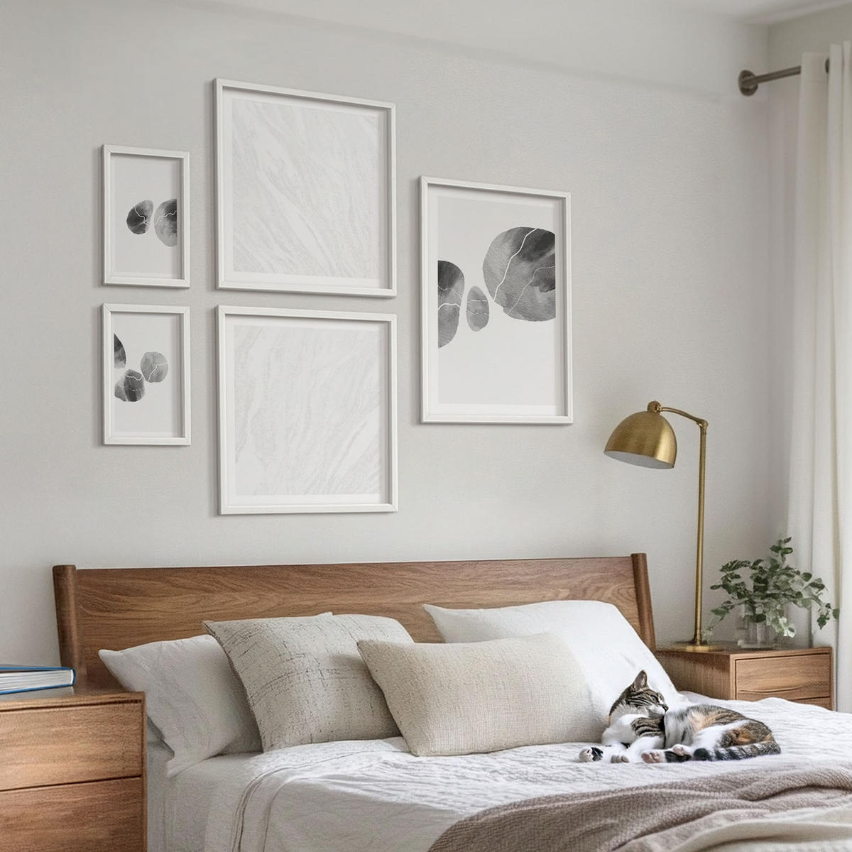 WANDBILDER 5er-Set - 50x50 cm & 20x30 cm & 40x60 cm Weißer Rahmen - Abstrakte Kunst, Farbspritzer - Weiß, Kunststoff (40/60cm) - ArtPrintCave