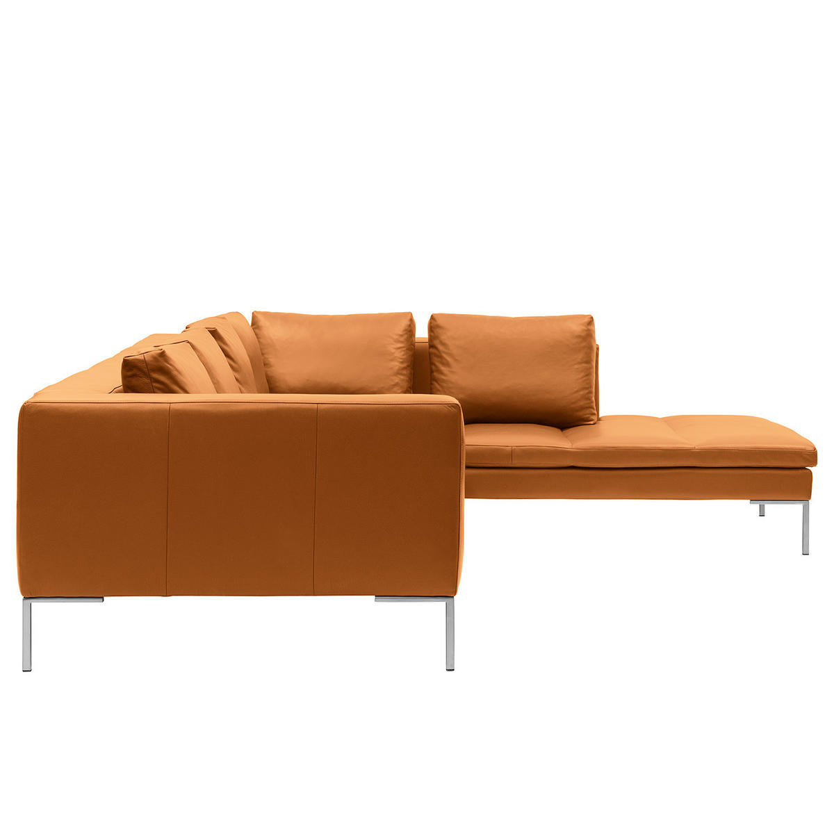 ECKSOFA mit Ottomane - Chromfarben/Cognac, Leder/Metall (319/230cm) - home24
