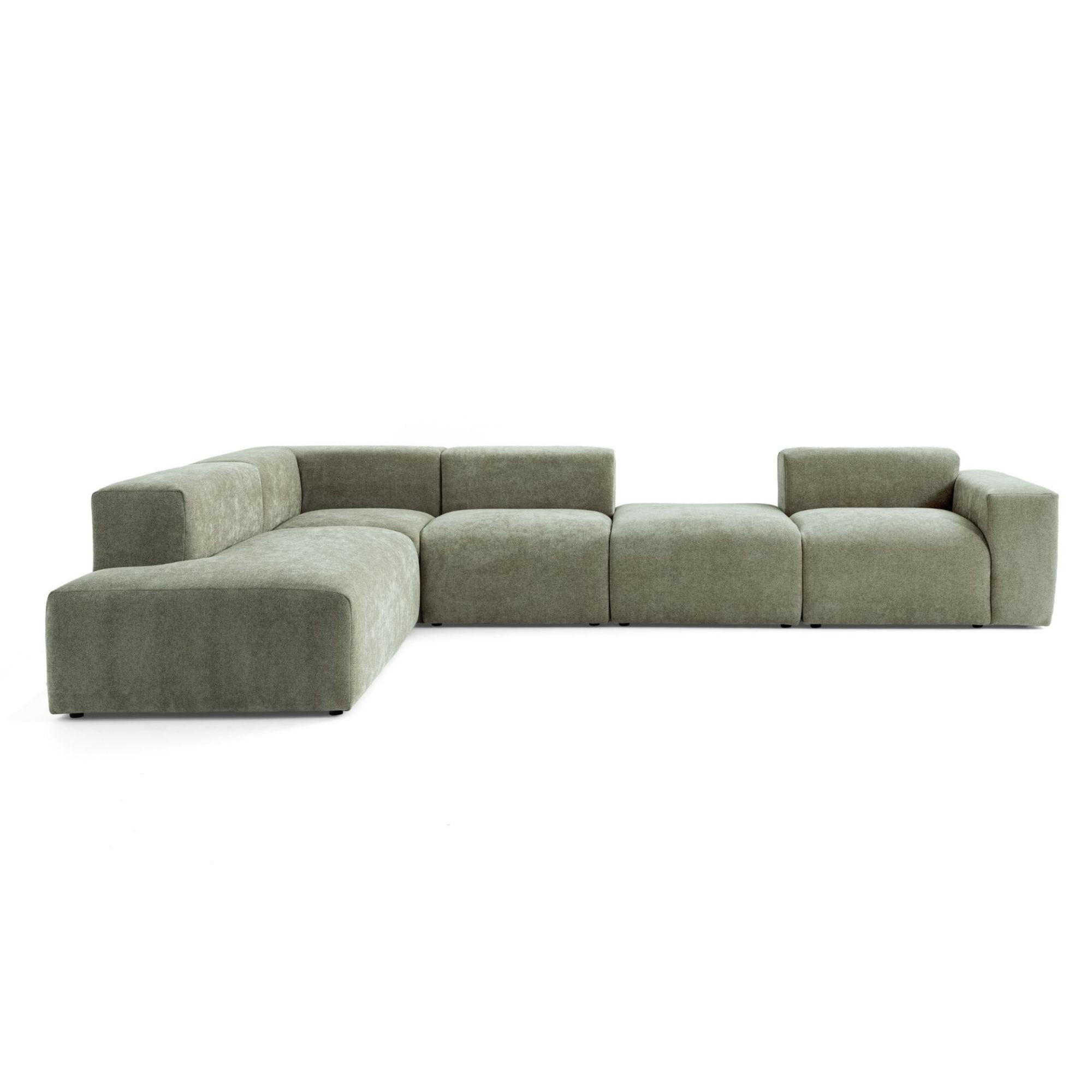 5-SITZER modulares Ecksofa HEAVEN SET 5 Links, Breite 380 cm Webstoff Grün - Schwarz/Grün, Holz/Kunststoff (380/245cm) - Muffo