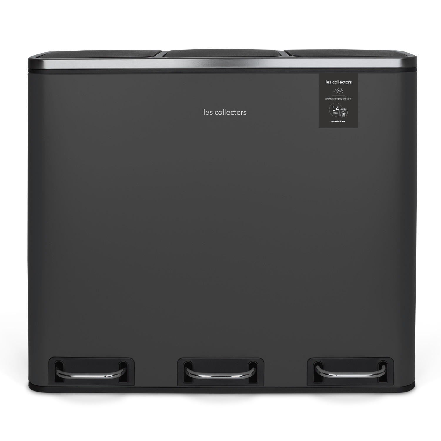 TRETMÜLLEIMER 54L 3 Fächer 18L - edition anthrazitgrau N°990 - Grau, Metall (61.5/56/34.5cm) - Les Collectors