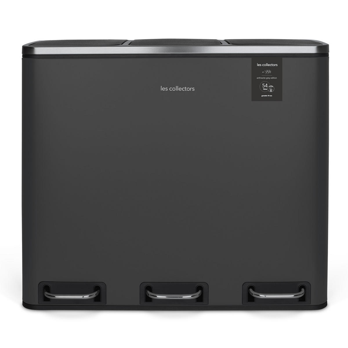TRETMÜLLEIMER 54L 3 Fächer 18L - edition anthrazitgrau N°990 - Grau, Metall (61.5/56/34.5cm) - Les Collectors