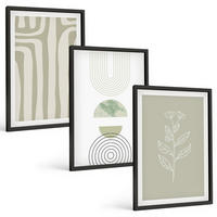 BILDER SET 3er Set - 40x60 cm Schwarzer Rahmen - Geometrische Pflanzenmuster - Schwarz, Kunststoff (40/60cm) - TULUP