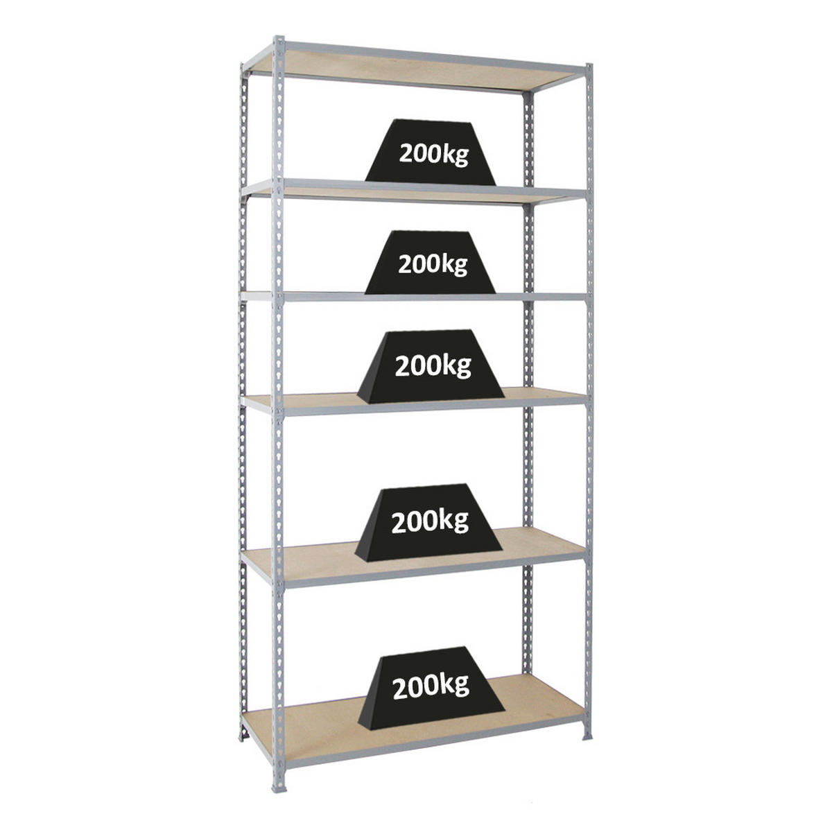 SCHWERLASTREGAL Giant Muli HxBxT 250 x 120 x 40 cm 6 Fachböden Fachlast 200 kg Grau - Grau, Metall (120/250/40cm) - PROREGAL