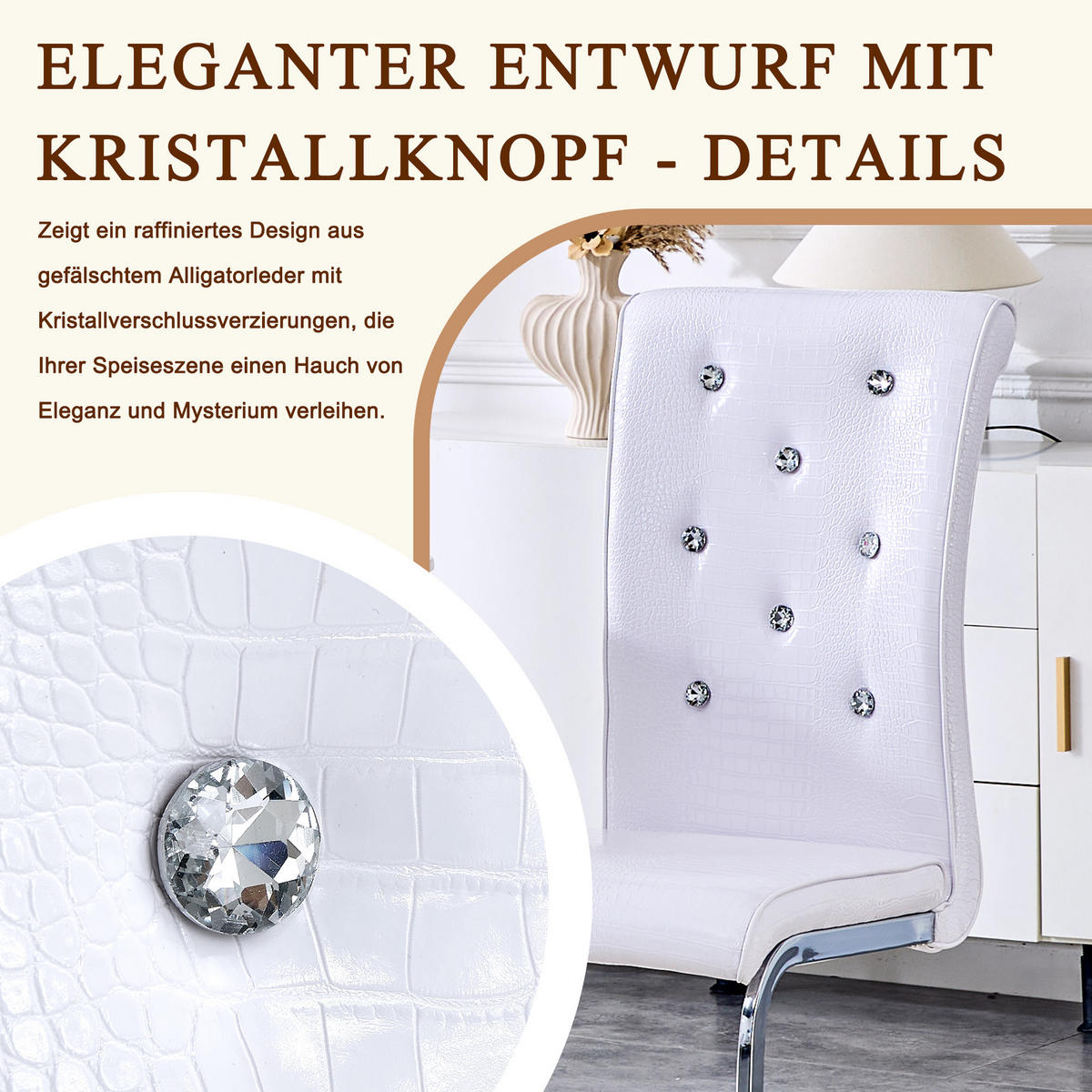 SCHWINGSTUHL DE-36793 2er-Set mit Krokodil-Prägung und Kristallknopf-Details Weiß - Weiß, Metall (41/101.5/57cm) - ComfortXL