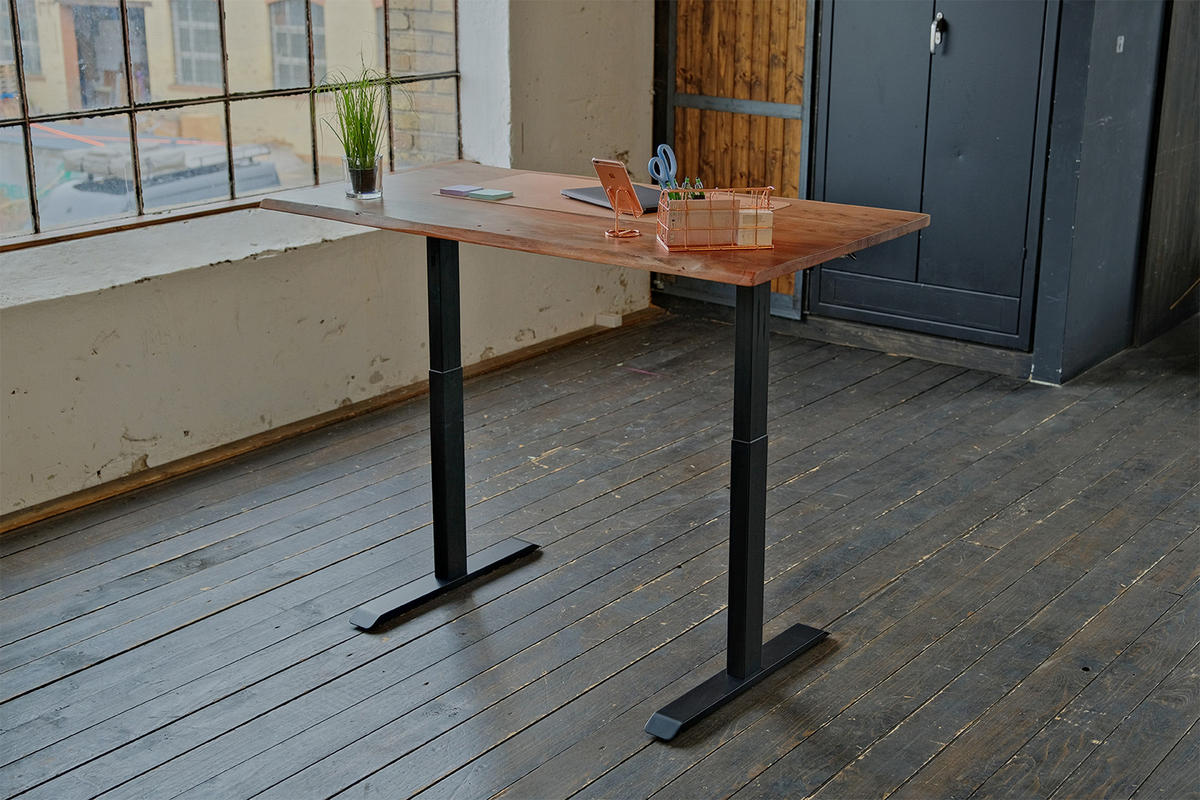 SCHREIBTISCH LORA elektrisch höhenverstellbar Nussbaum Dekor Akazie - Nussbaumfarben/Schwarz, Holz (180/90/72cm) - KAWOLA