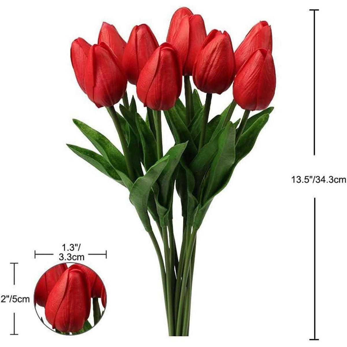 KÜNSTLICHE Tulpen 20 Stück Set Rot Latex Real-Touch 34 cm - Rot, Kunststoff (34cm)