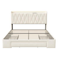 POLSTERBETT 160x200 cm mit aufklappbarem Stauraumkopfteil - 3 Schubladen und LED-Beleuchtung - ohne Matratze - Beige - Beige, Textil (160/200cm) - DELFA