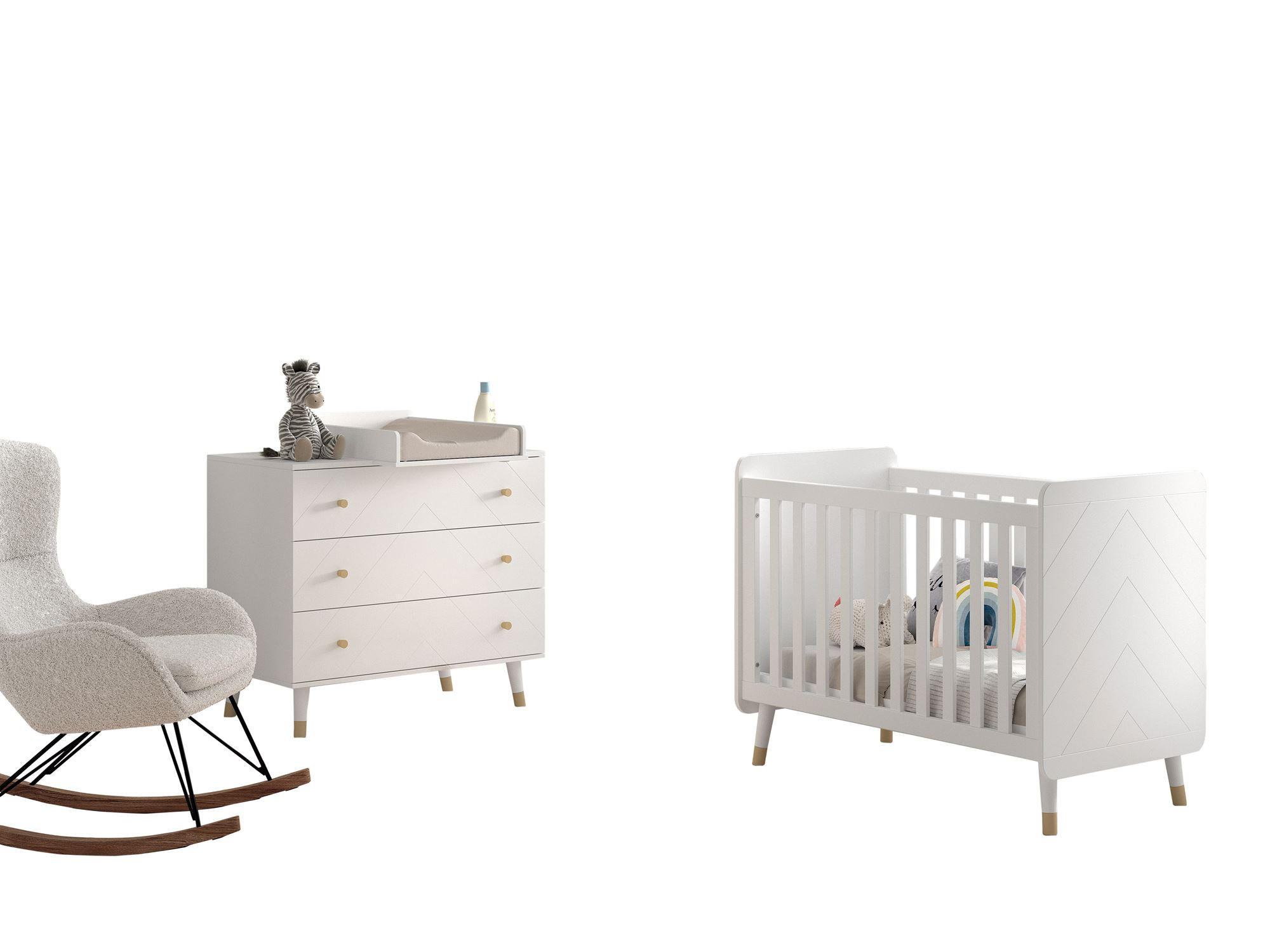 BABYZIMMER Set Kamillah 3 aus MDF in Satin Weiß - Weiß, Holzwerkstoff (224/96/74cm) - 58aufmkessel