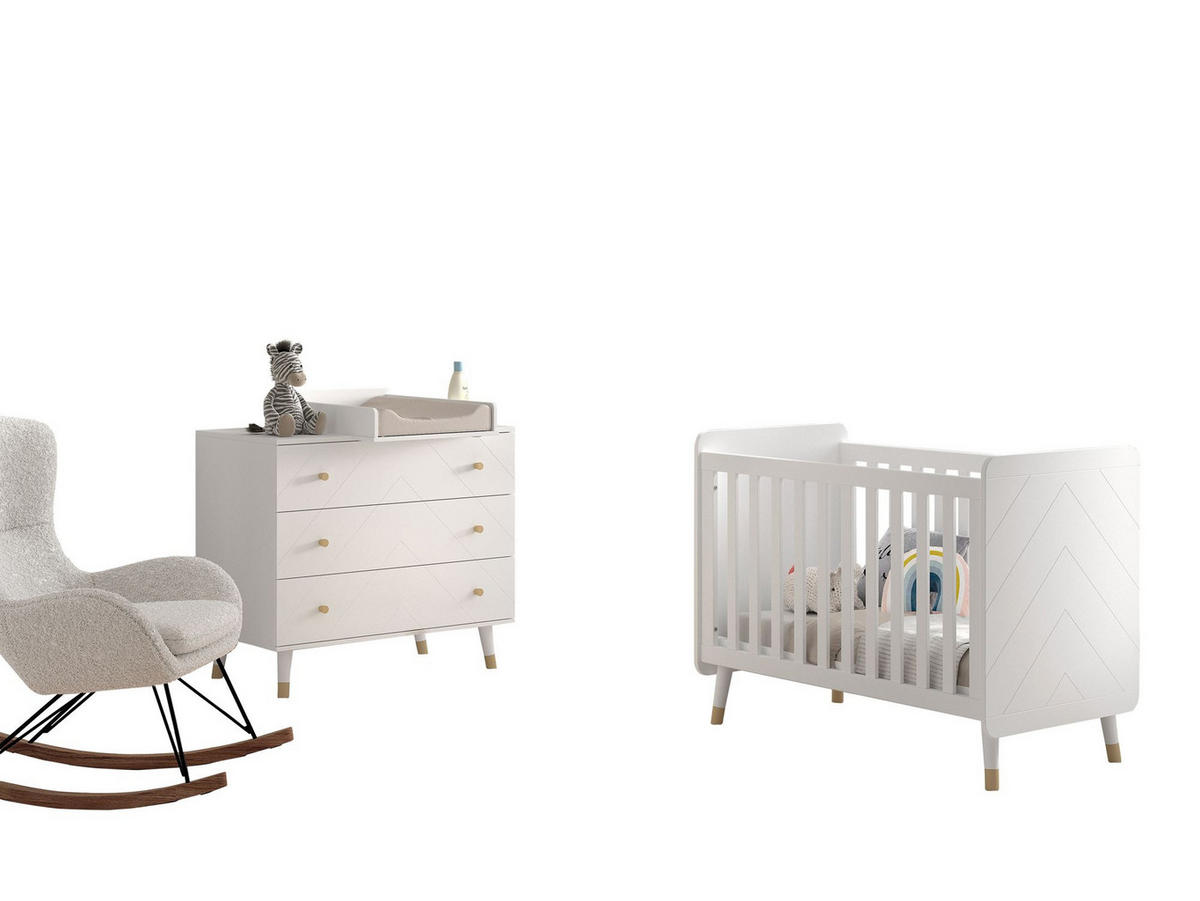 BABYZIMMER Set Kamillah 3 aus MDF in Satin Weiß - Weiß, Holzwerkstoff (224/96/74cm) - 58aufmkessel