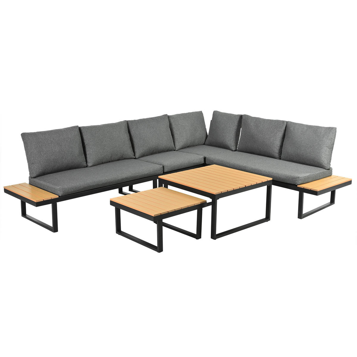 LOUNGEGARNITUR mit zwei Couchtischen, Grau + Schwarz - Grau, Metall - KOMHTOM