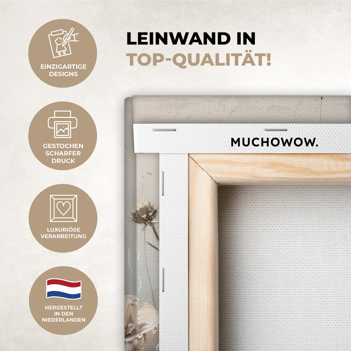 LEINWANDBILD Blumen - Rosa - Modern - Beige 20x20 cm - Beige, Textil (20/20cm) - MuchoWow