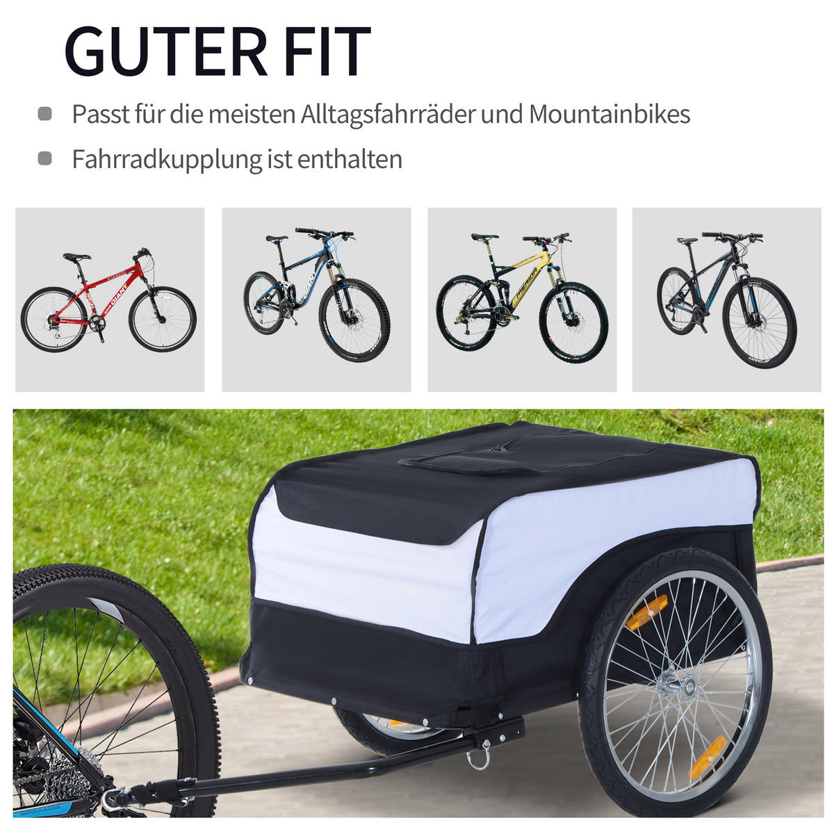 FAHRRADANHÄNGER, Stahl, Weiß/Schwarz, L140 x B77 x H65 cm - Weiß, Metall (77/65/130cm) - HOMCOM