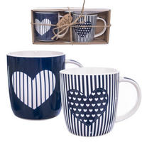 PORZELLANBECHER-SET HERZ, Porzellan, blau/weiß, 2 Stk., 390 ml - Flieder, Keramik (0.39L) - Orion 