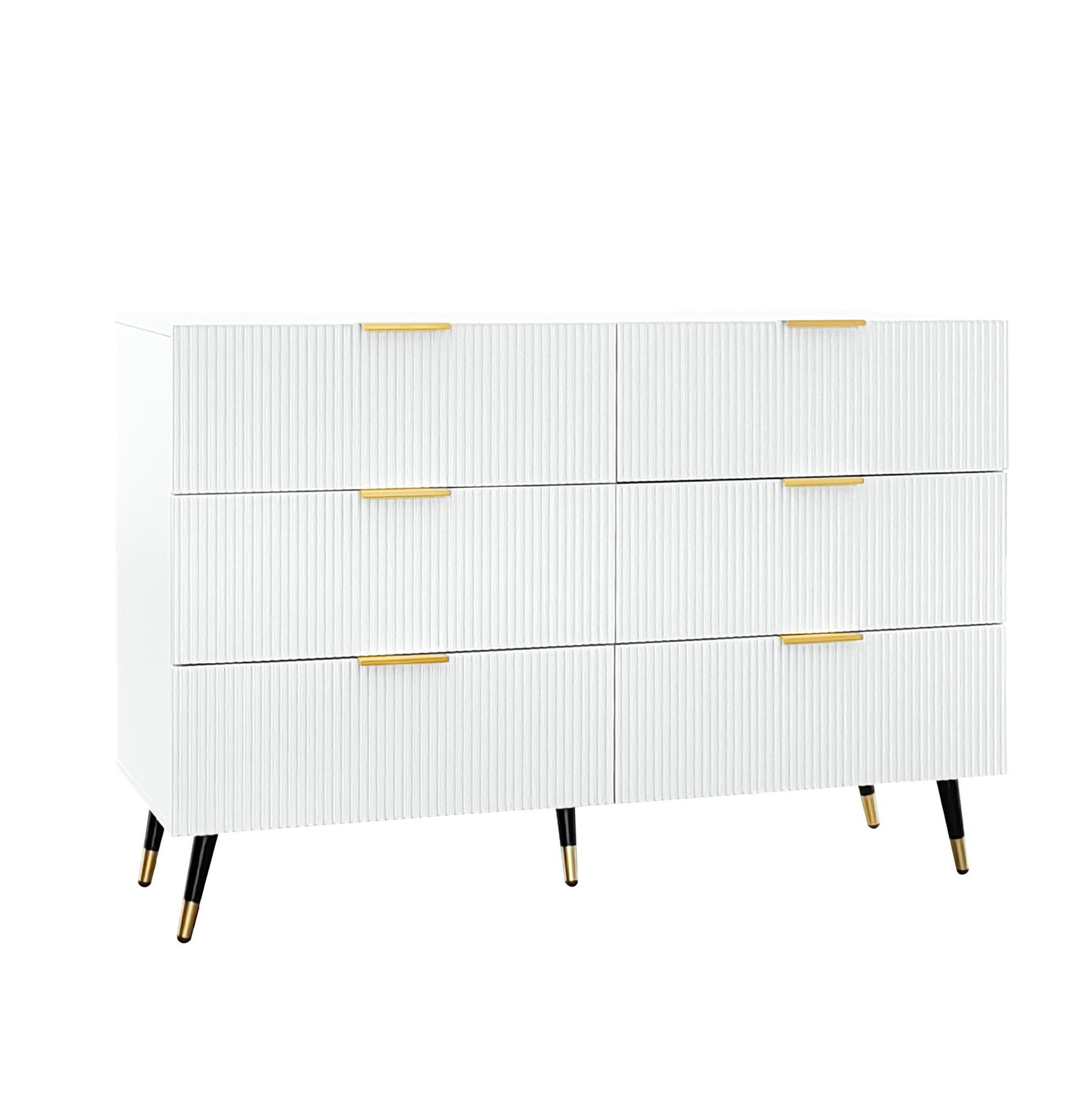 SIDEBOARD 120/77/40 cm Weiß aus Spanplatte mit 6 Schubladen - Weiß, Holzwerkstoff (40/77/120cm) - OKMYHOME
