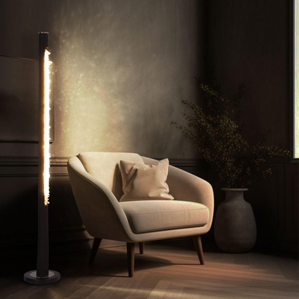 LED STEHLEUCHTE Holz Schwarz - Schwarz, Holz (23/23/151cm) - Globo Lighting