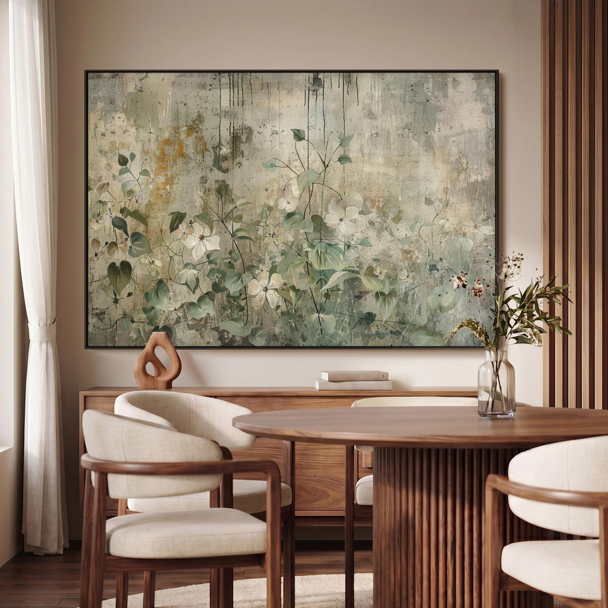 LEINWAND Bilder mit Rahmen - Blumen - Blätter - Abstrakt - Modern - 150x100 - Grau, Textil (150/100cm) - MuchoWow