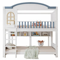 HAUSBETT 90x200cm mit vierstufiger Leiter in Weiß+Blau - Weiß, Holz (90/200cm) - KOMHTOM