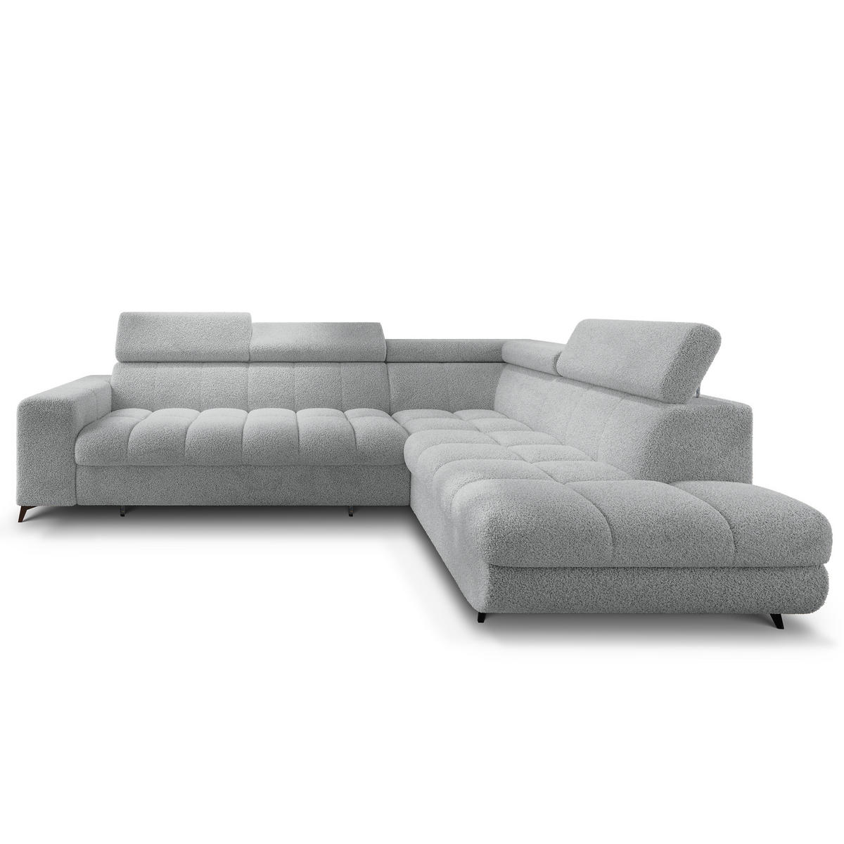 ECKSOFA MORIVA Q R-S Hellgrau Boucle-Stoff mit Schlaffunktion - Hellgrau, Holzwerkstoff/Textil (253/190cm) - MASSENO