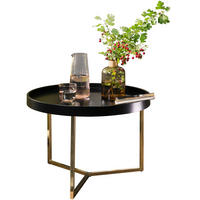 SOFATISCH LIA Rund mit Metallgestell, abnehmbares Tablett und Anti-Rutsch-Noppen, Gold 58 x 58 x 42 cm - Goldfarben, Holz/Metall (58/58/42cm) - KADIMA DESIGN