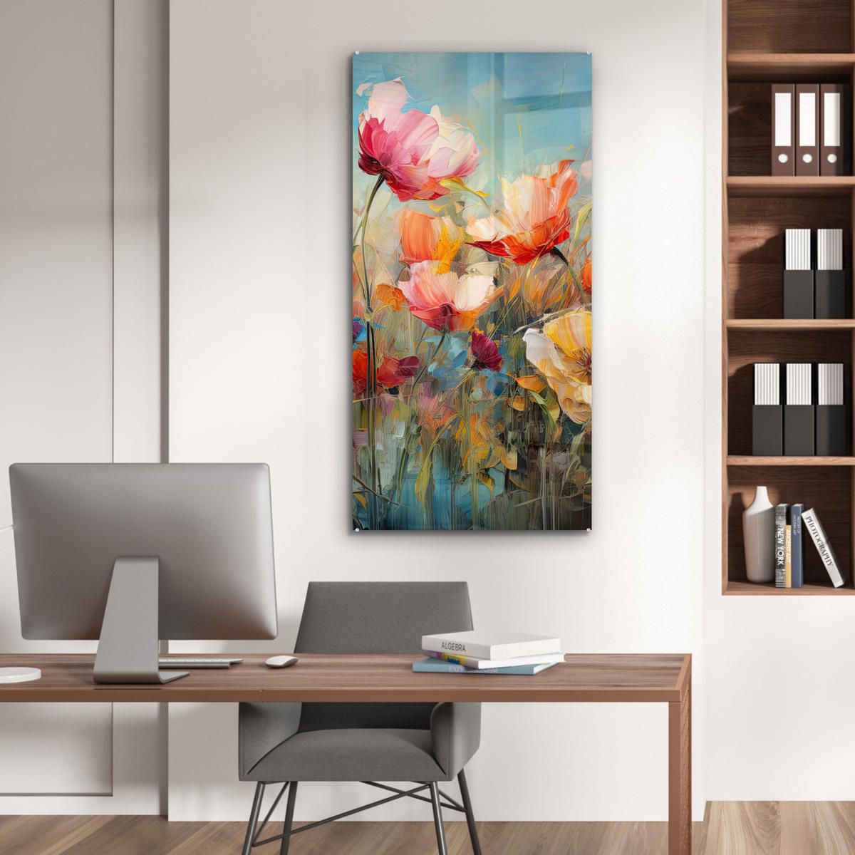 ACRYLGLASBILD Blumen - Aquarell - Kunst - Botanisch - Natur 60x120 cm - Orange, Glas (60/120cm) - MuchoWow