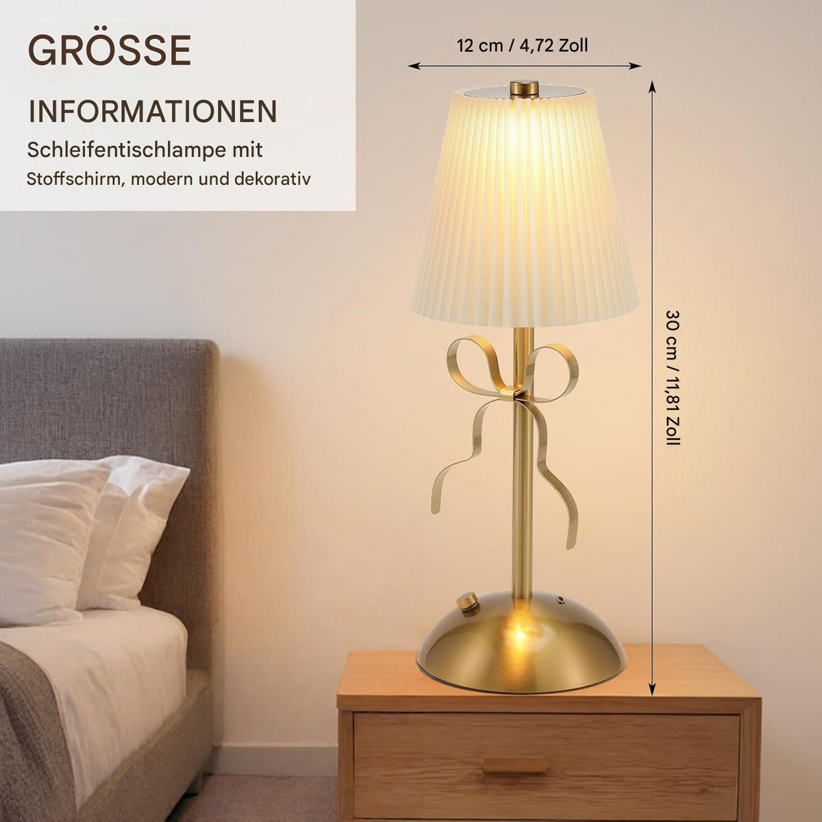 TISCHLEUCHTE Gold Knoten Leinen-Schirm Bohème Stil - Weiß, Metall (10/30/10cm) - Weltevree