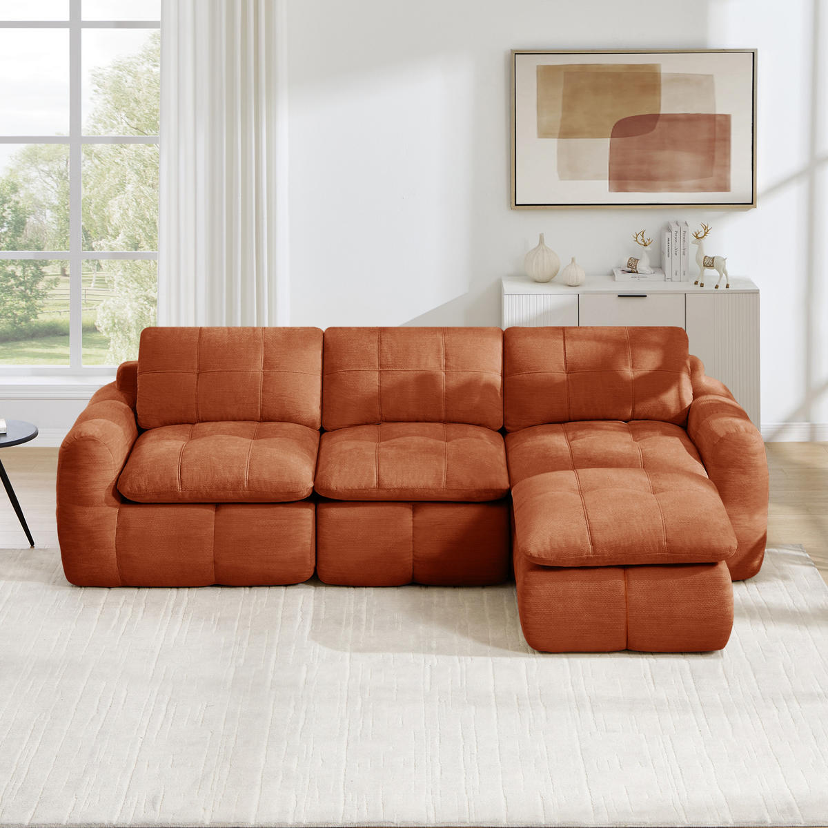 SOFA 264/160/68 cm in Orange aus Chenille mit Ottoman - Orange, Textil (160/68/264cm) - Flora Grace