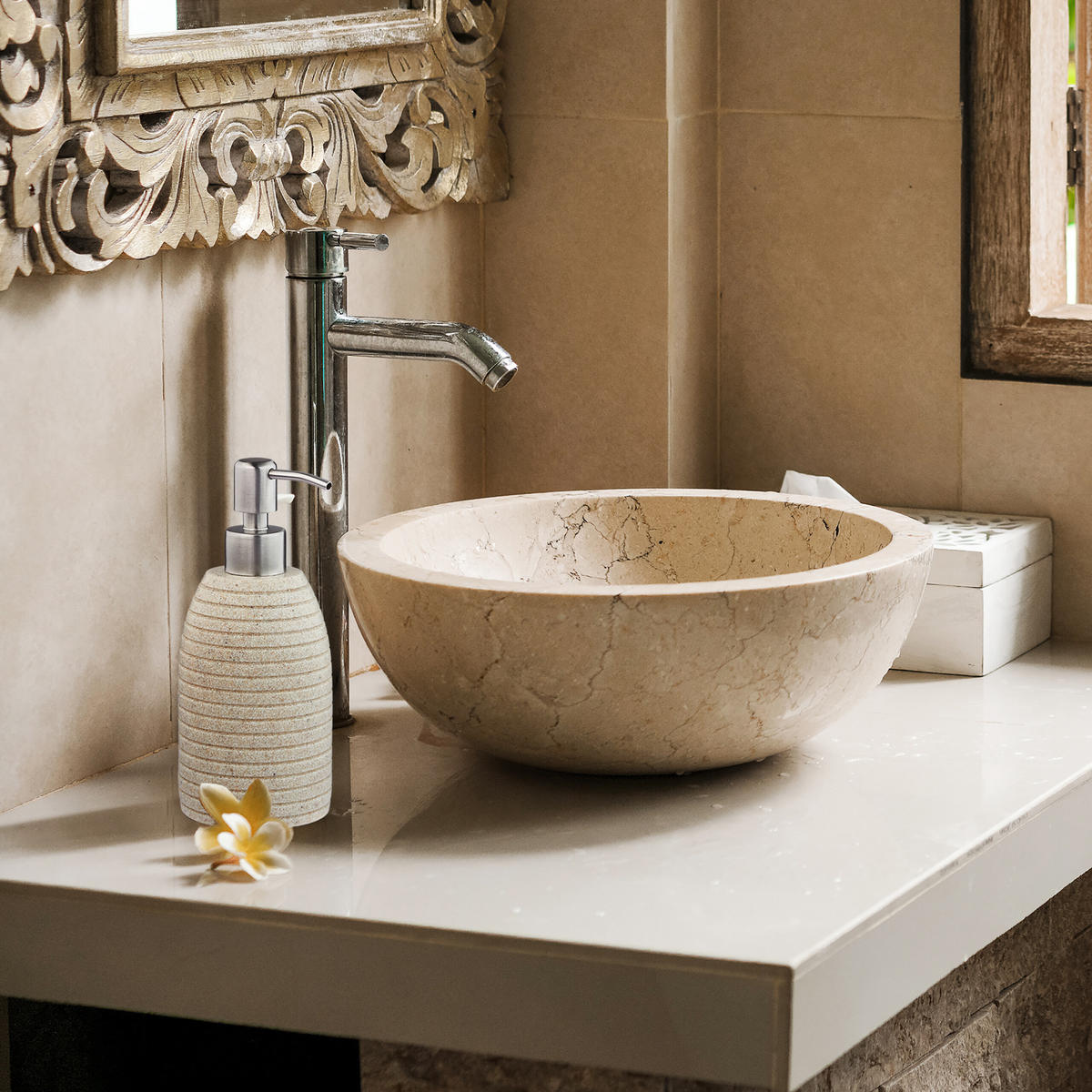 SEIFENSPENDER Sand Polyresin 300 ml - Beige, Kunststoff/Metall (8/18/8cm) - Relaxdays