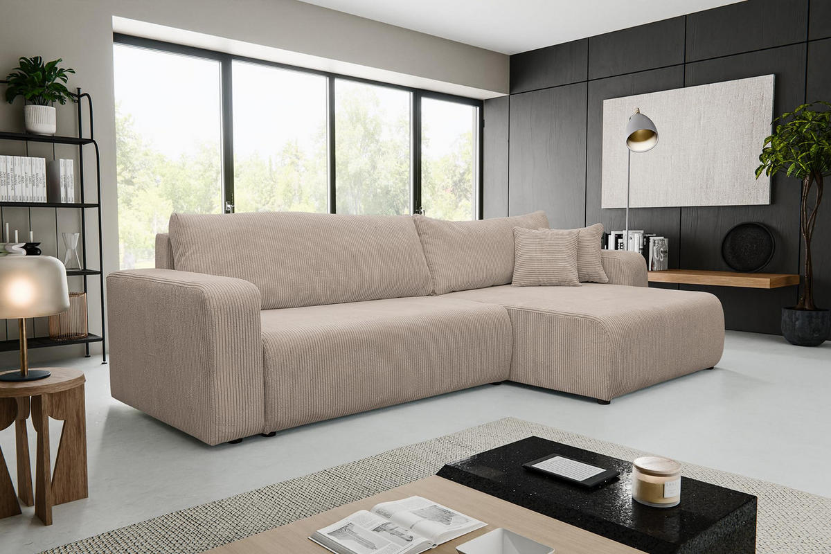 ECKSOFA Luna XL mit Schlaffunktion und Bettkasten Cord-Stoff (Braun) - Braun, Textil (274/142cm) - VENASI MÖBEL