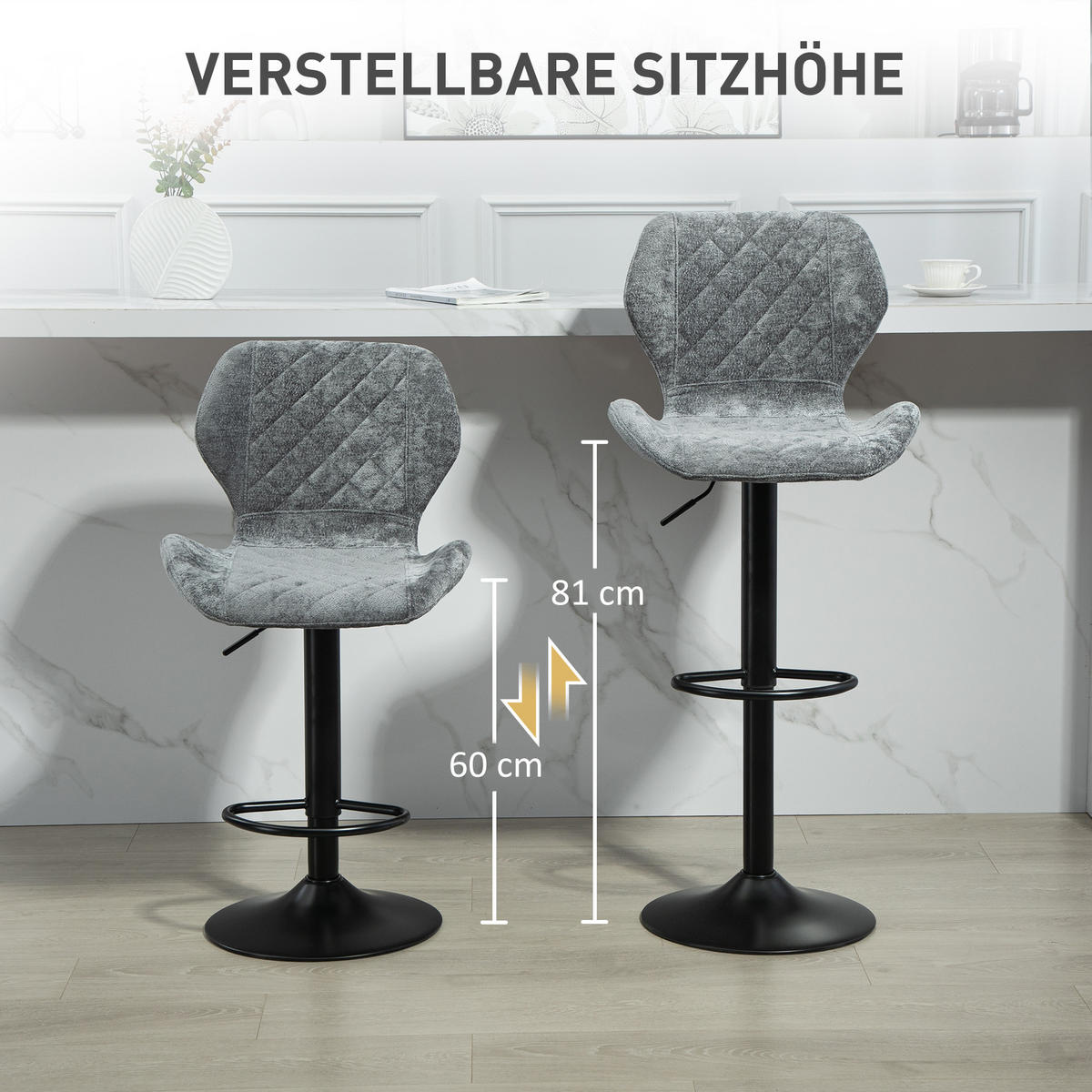 BARHOCKER 2er Set, Höhenverstellbar, Dunkelgrau - Dunkelgrau, Kunststoff (51.5/112/48cm) - HOMCOM