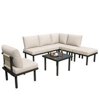 GARTEN-LOUNGESESSEL-SET 6-teilig aus Olefin und verzinktem Stahl mit Glastischplatte und verstellbaren Füßen, Beige - Beige, Metall - Redom