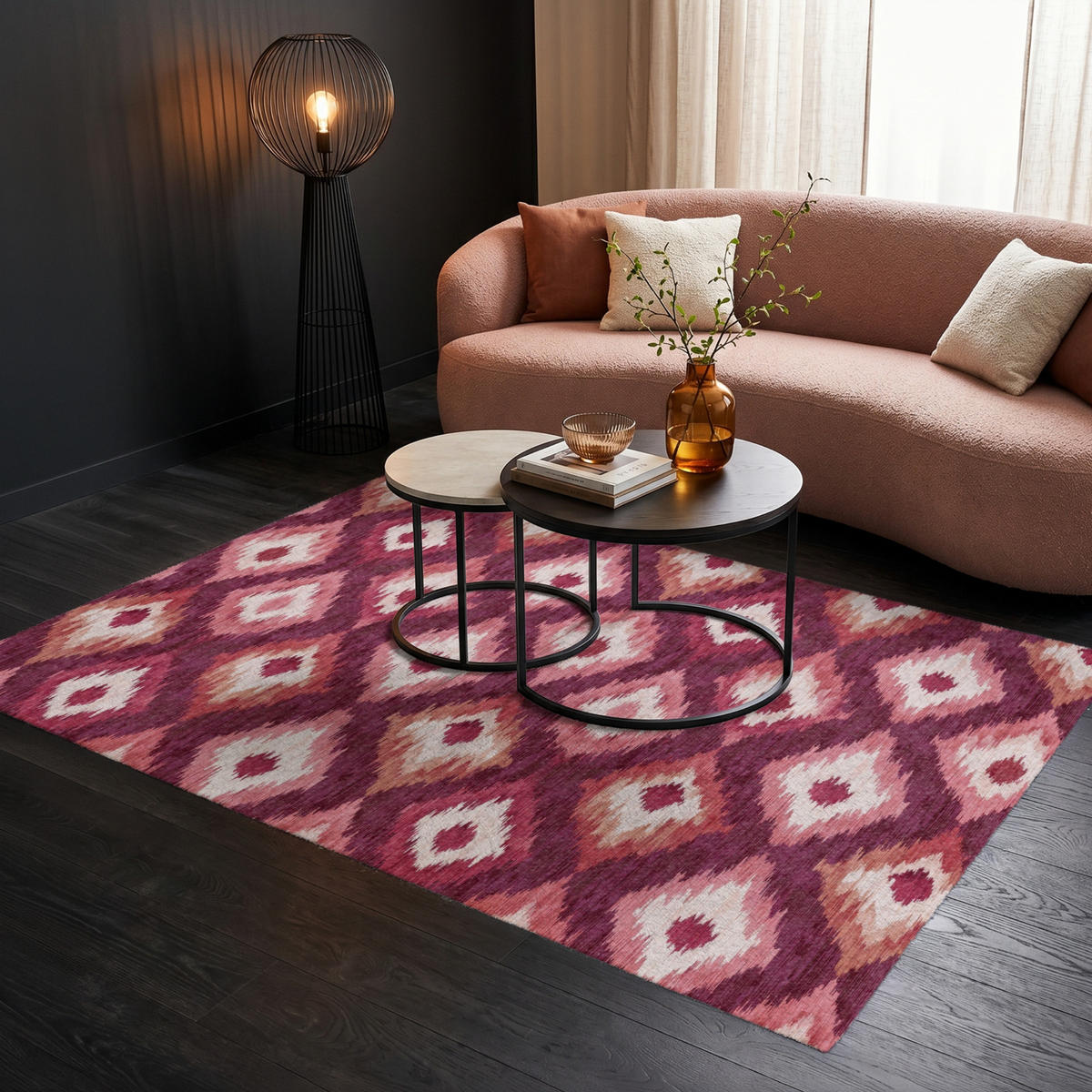 KOBERCE - Diamantové tvary - Ružová - Vzor - Textúra - 200x140 cm - bordová, textil/plast (200/0.4cm) - OnlyWow