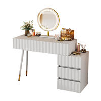 SCHMINKTISCH 100/40/127 cm Weiß mit LED-Beleuchtung und 5 Schubladen - Weiß, Holzwerkstoff (40/127/135cm) - OKWISH