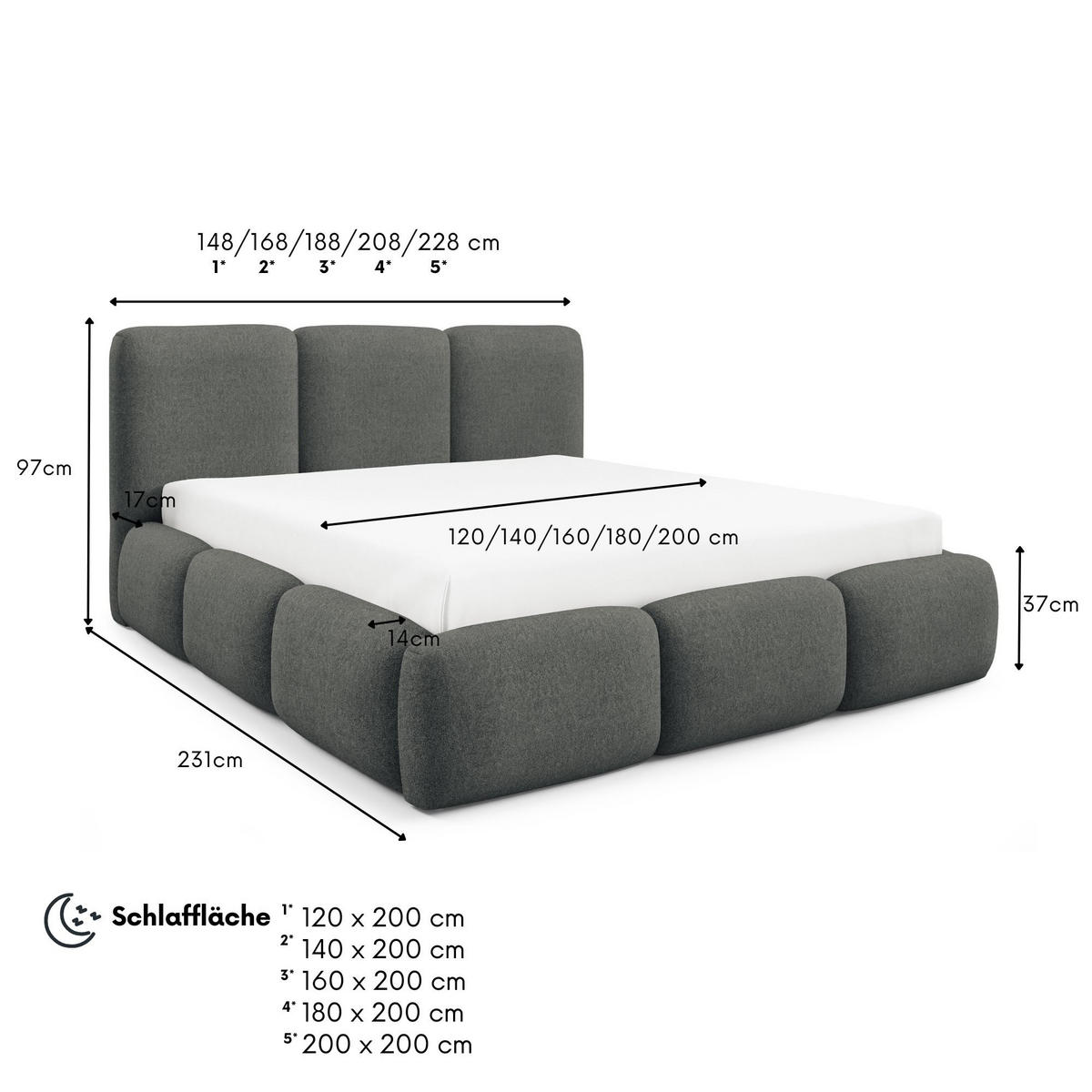 POLSTERBETT BOVA 180x200 cm mit Bettkasten,Lattenrost,Doppelbett,Boxspringbett-Optik-Dunkelgrau - Dunkelgrau, Holz (180/200cm) - Furnistar