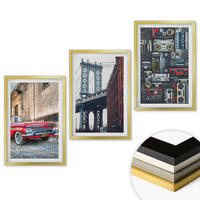 WANDBILDER 3er Set - 40x60 cm Goldrahmen - Alte Autobrücke Brooklyn Retro-Audio - Goldfarben, Kunststoff (40/60cm) - ArtPrintCave