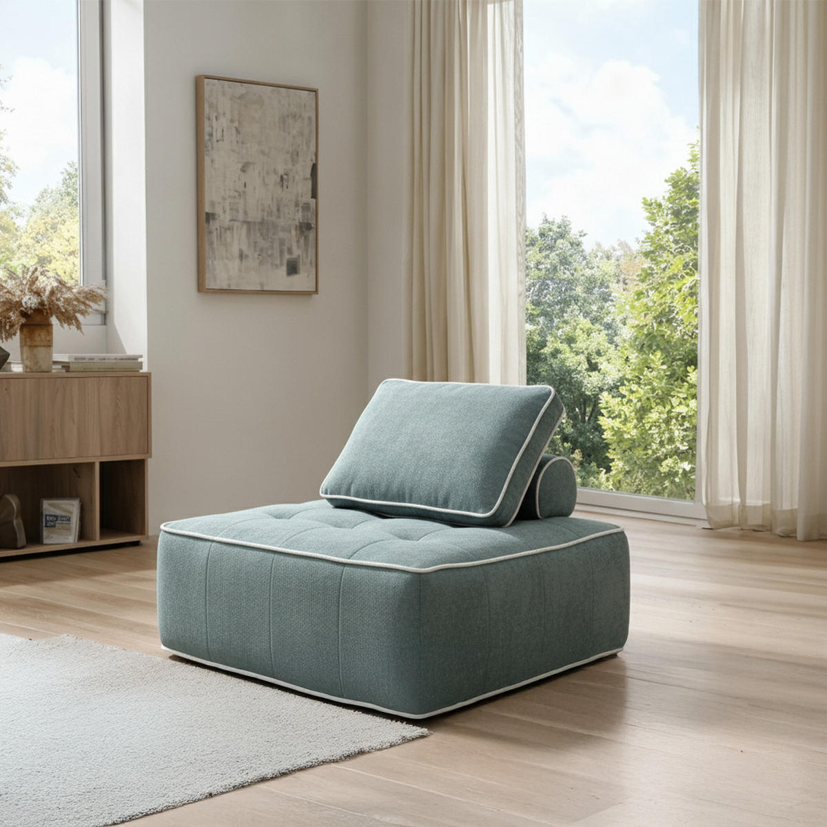 SESSEL Zen Salbei und Weiß 1-Sitzer - Salbeigrün/Weiß, Textil (100/75/100cm) - COCO Living