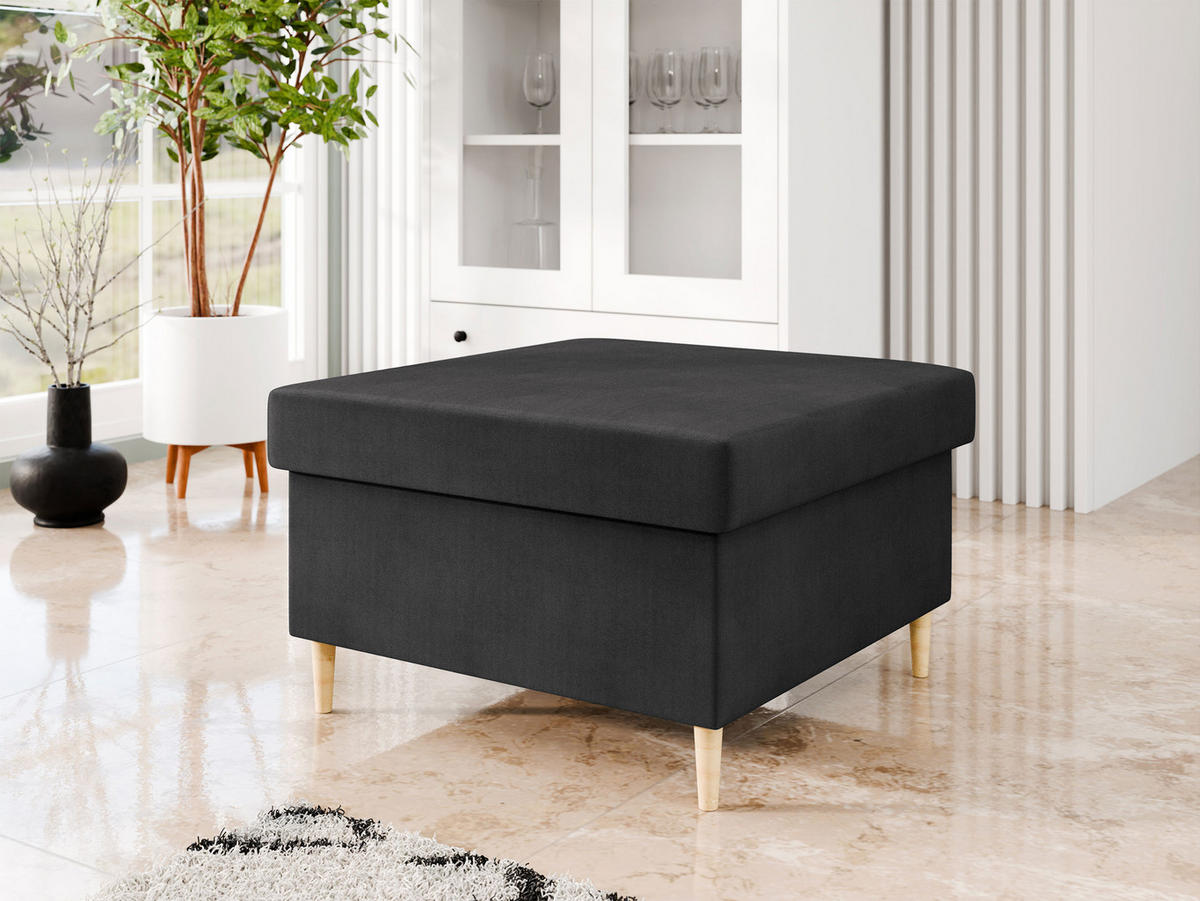 POLSTERHOCEKR Zako P - Schwarz/Naturfarben, Holz/Textil (70/43/70cm) - MIRJAN24