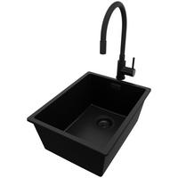 UNTERBAUSPÜLE GRANIT London, 2-er set Alles Schwarz 36/47 cm 1 Becken + Küchenarmatur 40/38 cm + Ablauf-Set ab 40er Unterschrank - Schwarz, Kunststoff (36/20/47cm) - Primagran