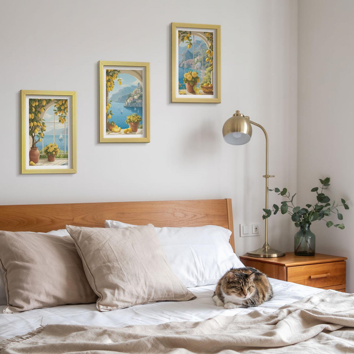 WANDBILDER 3er Set - 20x30 cm Goldrahmen - Meereslandschaften, Zitronen, Fenster - Goldfarben, Kunststoff (20/30cm) - ArtPrintCave