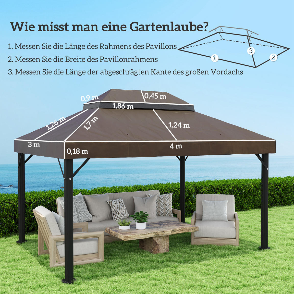PAVILLON-ERSATZDACH mit Doppeldach Kaffee - Braun, Textil (300/1/400cm) - Outsunny
