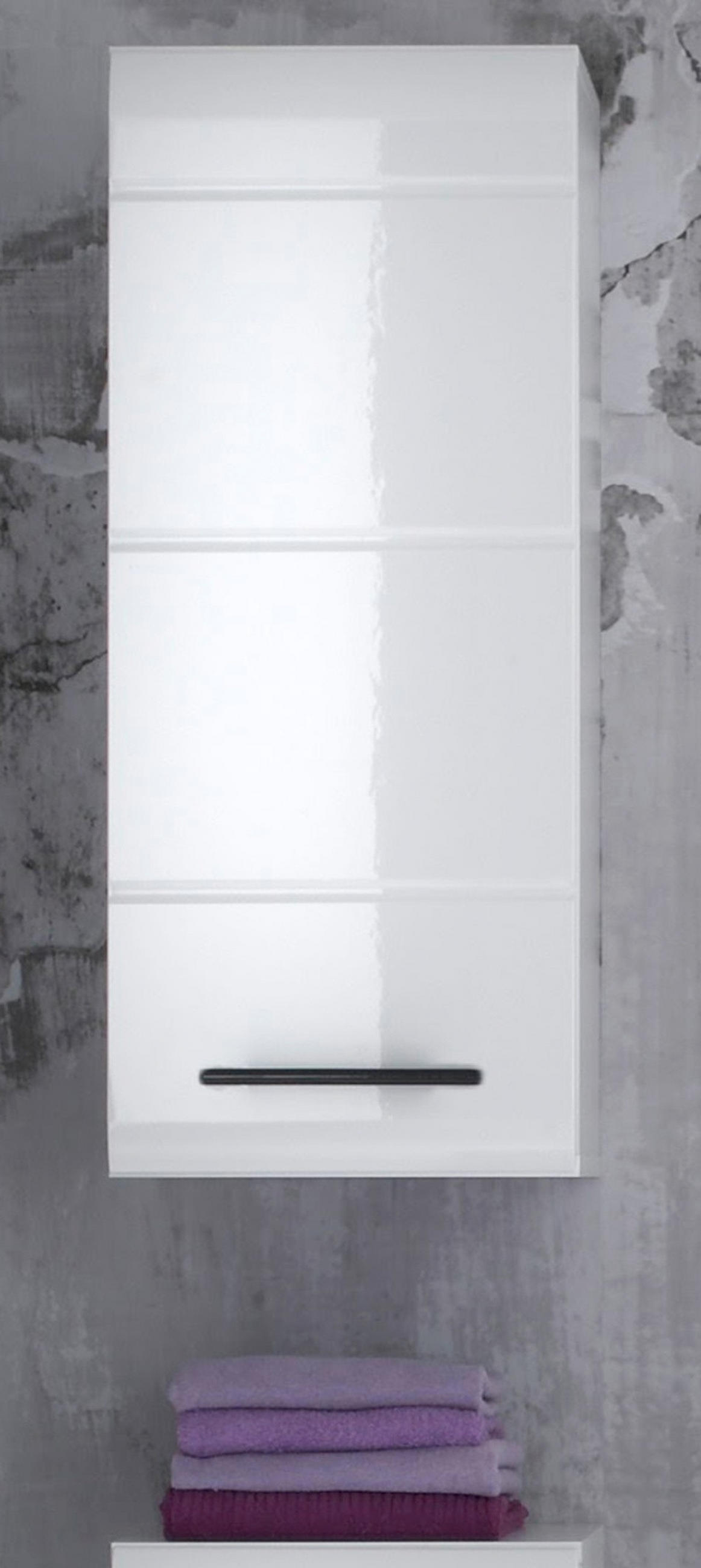 HÄNGESCHRANK weiß Hochglanz 30 x 77 cm, Badschrank Türanschlag wechselbar - Weiß Hochglanz/Schwarz, Holzwerkstoff/Kunststoff (30/77/23cm) - Top.Furn