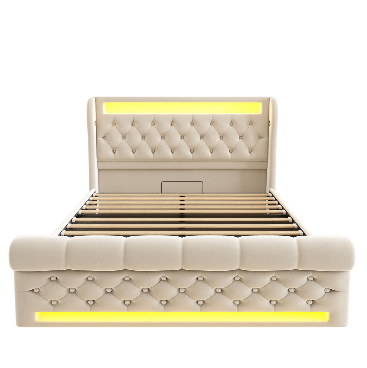 POLSTERBETT 140/190 cm Beige mit LED-Beleuchtung und USB- und Type-C-Anschlüssen - Beige, Textil (140/190cm) - Flora Grace