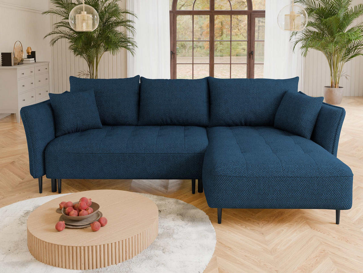 ECKSOFA Bari, Seite: Rechts - Schwarz/Dunkelblau, Holz/Textil (276/158cm) - MIRJAN24