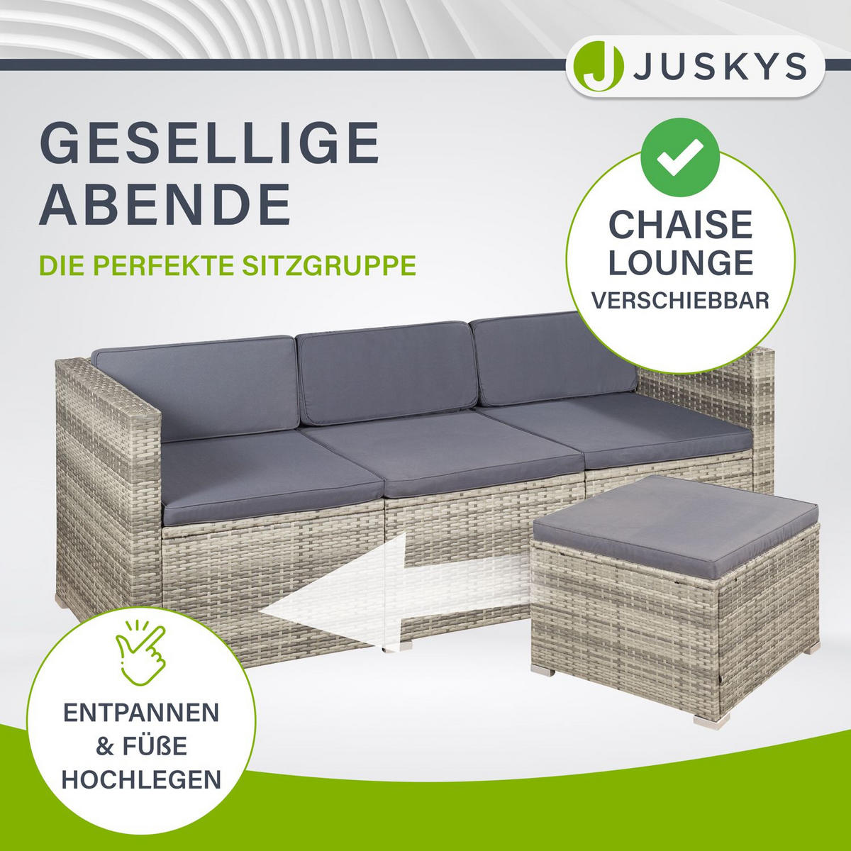 LOUNGEGARNITUR Punta Cana 4-tlg. - Beige/Grau, Kunststoff/Metall - Juskys