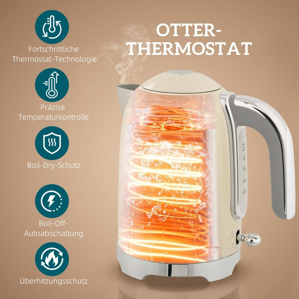 WASSERKOCHER-TOASTER SET 2200W Temperaturanzeige Creme - Weiß, Kunststoff (16/24.4/23.5cm) - Rolipo
