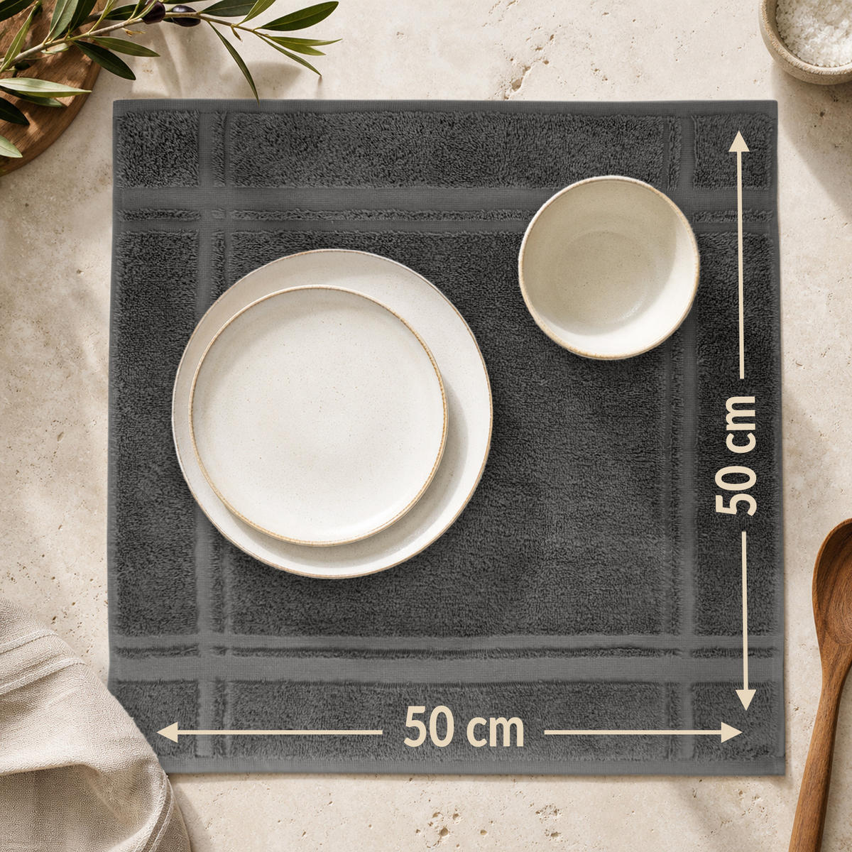 FROTTEE Küchenhandtücher 50x50 cm, 4er Set, Anthrazit Grau - Anthrazit, Textil (50/50cm) - Lashuma