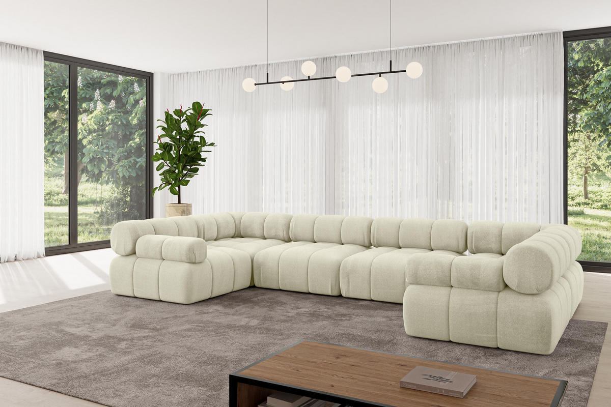 WOHNLANDSCHAFT modulares Sofa Birno-U2 - 380x190x70 cm Beige Velours - Beige, Holzwerkstoff/Textil (380/70/190cm) - ALTDECOR